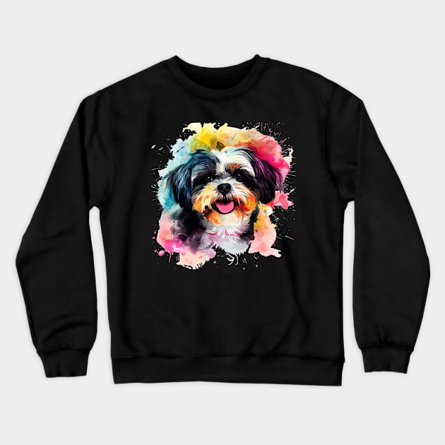 Shih Tzu Dog Water Color Pop Art Design for Dog Lover Crewneck Sweatshirt by karishmamakeia